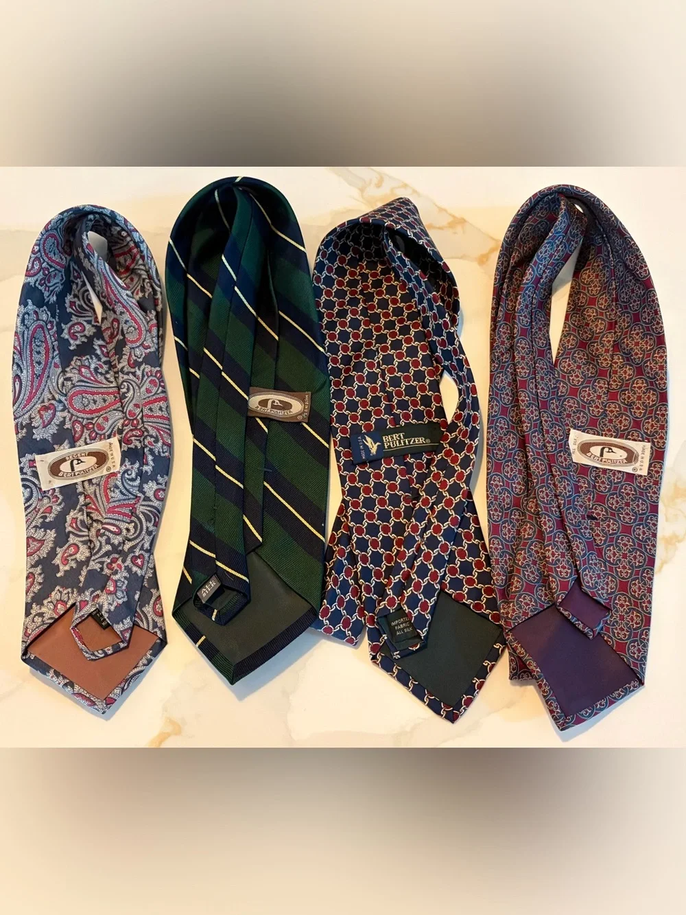 Green and Navy Striped Men’s Tie - Unbranded